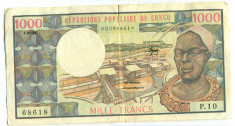 CONGO Republica Populara - Congo Francez- 1000 francs 1983 VF rara P-3e foto