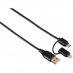 Cablu de date Hama 2 in 1 microUSB plus Lightning 1.2m negru foto