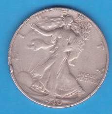 (2) MONEDA DIN ARGINT SUA - HALF DOLLAR 1940, LIT. S, WALKING LIBERTY foto