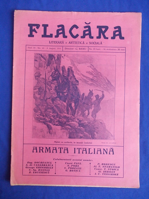 REVISTA FLACARA * ANUL IV - NR. 43 - 8 AUGUST 1915 * ARMATA ITALIANA