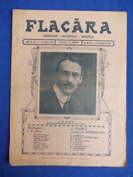 REVISTA FLACARA * ANUL III - NR. 15 - 25 IANUARIE 1914 * I.G. DUCA
