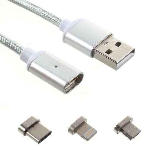 Cablu De Date Si Incarcare iPhone Samsung Magnetic 3-in-1 Argintiu foto mare Cablu De Date Si Incarcare iPhone Samsung Magnetic 3-in-1 Argintiu foto mare
