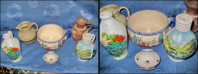 830-Set 6 vazute rustice, sticla, ceramica, portelan stare buna. foto