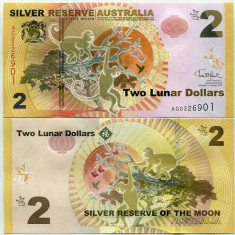 !!! RARR : AUSTRALIA - FANTASY NOTE - 2 DOLARI LUNARI 2016 , MAIMUTA - UNC foto