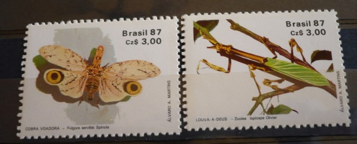 BRAZILIA 1987 &ndash; INSECTE, FLUTURI, serie nestampilata, B46