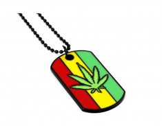 Pandantiv Medalion Lantisor Dogtag frunza marijuana foto