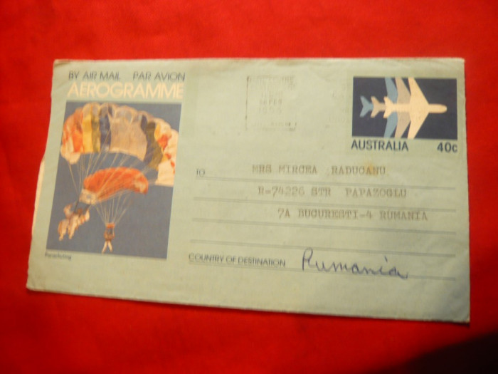 Aerograma Parasutism - Australia 1984