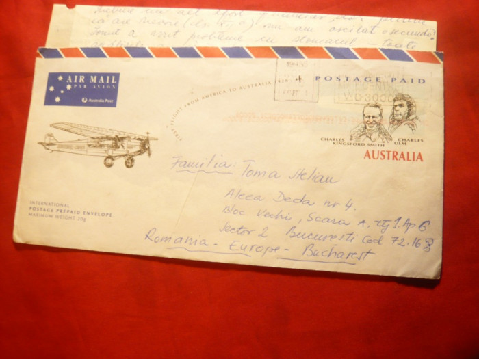 Plic special - Primul zbor America- Australia 1928