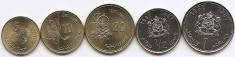 Maroc Set 5 A - 5, 10, 20 Centimes,1/2, 1 Dirham 1987 - UNC ! foto