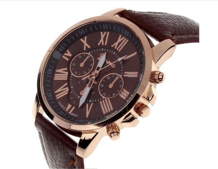 NOU Ceas unisex maro elegant cadran roman auriu GENEVA PLATINUM curea piele foto mare NOU Ceas unisex maro elegant cadran roman auriu GENEVA PLATINUM curea piele foto mare