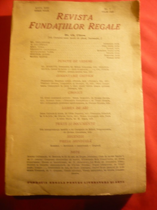 Revista Fundatiilor Regale -iulie 1946 , 240 pag