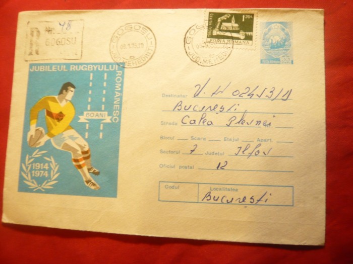 Plic Ilustrat - Jubileul Rugbyului Romanesc , cod 293/74 ,recomandat la Gogosu