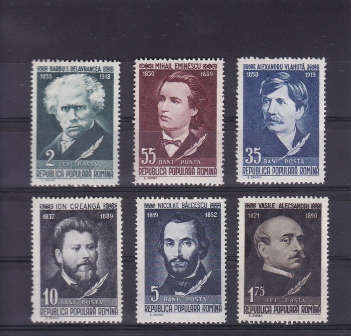 ROMANIA 1958 LP 452 SCRIITORI ROMANI SERIE MNH ROMANIA 1958 LP 452 SCRIITORI ROMANI SERIE MNH