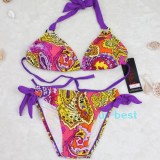 Costum de baie mov- multicolor-masura S, Doua piese