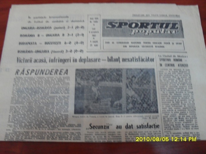 Ziar Sportul popular 9 10 1967 foto mare Ziar Sportul popular 9 10 1967 foto mare