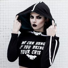 Crop Top cu gluga Cat Lady (Marime: M) foto