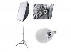 Kit lumina continua videochat: softbox 40x60cm fasung E27 incorporat + bec LED 30W 5500k + stativ 190cm foto