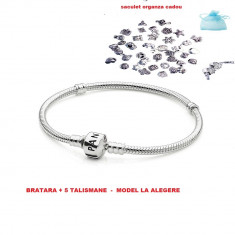 Bratara Pandora 17, 18 19 20 21 cm +5 talismane cadou , placata cu argint 925 foto
