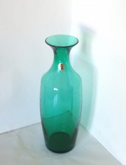 Vaza cristal verde marin, anii 60, hand made - design H. Loffelhardt, Zwiesel foto