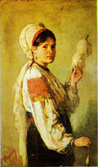 Nicolae Grigorescu - Taranca torcand (1874) foto