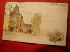 Ilustrata - Litografie - Le vieux Paris - Le Chatelet , circulat 1900 ,semnata foto