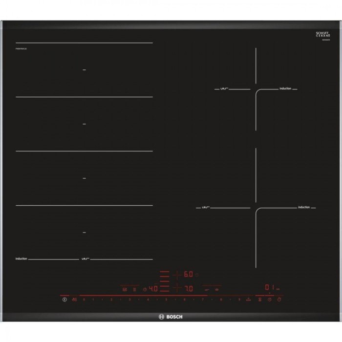 Plita Bosch PXE675DC1E 4 zone de gatit cu inductie Electrica Neagra foto mare Plita Bosch PXE675DC1E 4 zone de gatit cu inductie Electrica Neagra foto mare