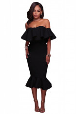 R523-1 Rochie midi de party, cu umerii goi si volanase foto