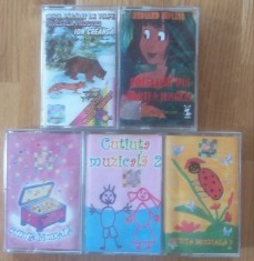 5 casete - Cutiuta muzicala 1,2, 3, Cartea Junglei si povesti de Ion Creaanga foto