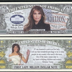 !!! SUA = FANTASY NOTE = MELANIA TRUMP , PRIMA DOAMNA - 2017 - UNC