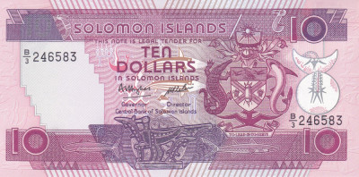 Bancnota Insulele Solomon 10 Dolari (1986) - P15 UNC ( serie B/3 ) foto