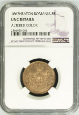 5 BANI 1867 HEATON UNC DETAILS GRADATA NGC foto