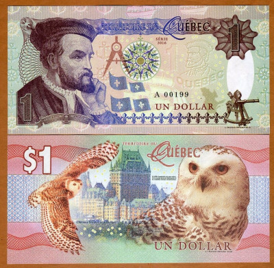 RARR : FANTASY NOTE = CANADA , QUEBEC - 1 DOLAR - 2016 - UNC foto