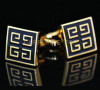 Butoni aurii patrati eleganti aurii cu negru + cutie simpla cadou, Inox