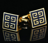 Butoni aurii patrati eleganti aurii cu negru + cutie simpla cadou