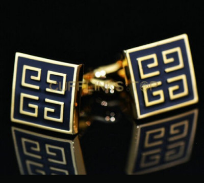 Butoni aurii patrati eleganti aurii cu negru + cutie simpla cadou foto