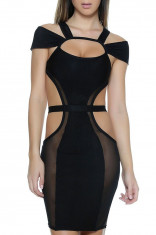 BAN387-1 Rochie sexy bandage, cu model din plasa si decupaje - Little Black Dress foto