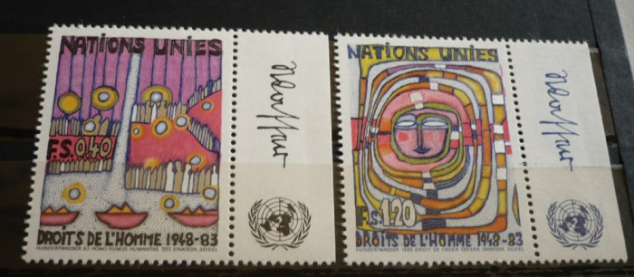 NATIUNILE UNITE GENEVA 1983 &ndash; DREPTURILE OMULUI, serie nestampilata, AK1