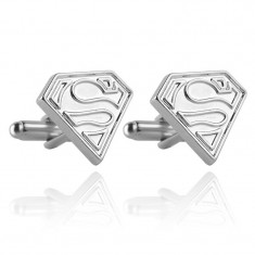 Butoni camasa model SUPERMAN argintii + cutie simpla cadou