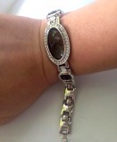 OFERTA- Bratara nb- inox placata cu AUR alb 18K si swarovski