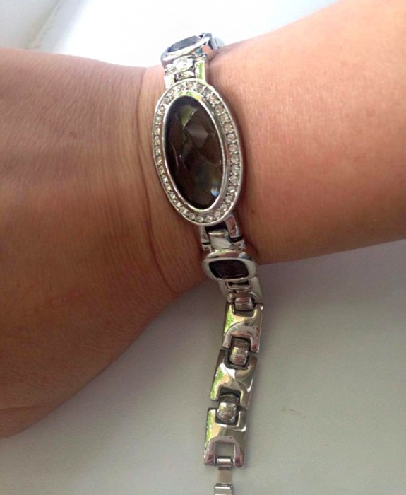 OFERTA- Bratara nb- inox placata cu AUR alb 18K si swarovski