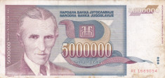 IUGOSLAVIA 5.000.000 dinara 1993 VF!!! foto