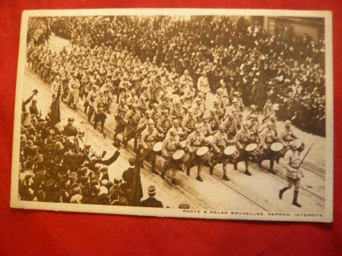 Ilustrata - Fanfara Armatei Franceze la Bruxelles - WWI foto mare Ilustrata - Fanfara Armatei Franceze la Bruxelles - WWI foto mare