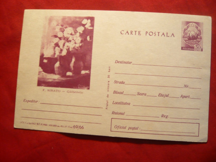 Carte Postala Ilustrata - Pictura Sirato - Galbenele , rosie , cod 69/66