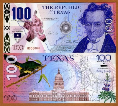!!! FANTASY NOTE = REPUBLICA TEXAS - 100 DOLARI - 2016 - UNC / POLIMER foto