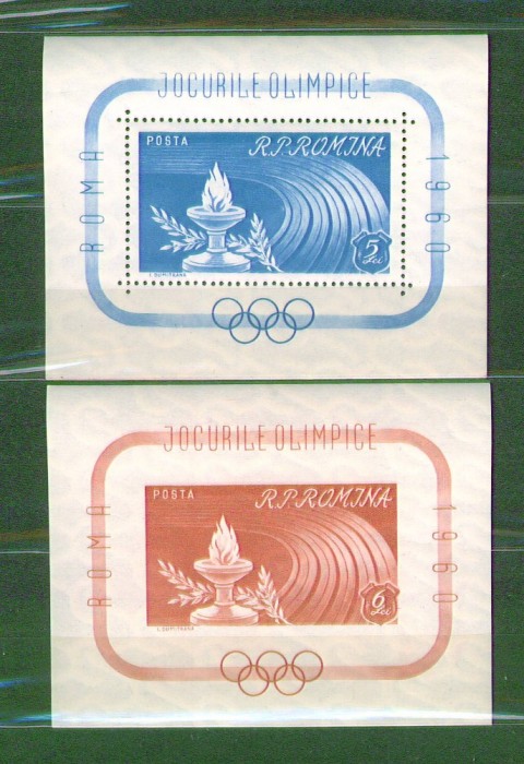 Romania 1960 J.O. Roma colite dant. si nedantelata neuzate MNH, LP 495,496 foto mare Romania 1960 J.O. Roma colite dant. si nedantelata neuzate MNH, LP 495,496 foto mare