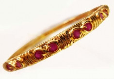 BRATARA 9K Gold Filled Women&amp;#039;s Open Bangle RED RUBY foto