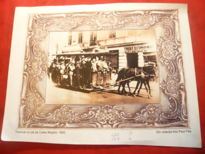 Fotografie Bucuresti 1905- copie -Tramvai cu cai -Calea Mosilor , 29,7x22,8 cm foto