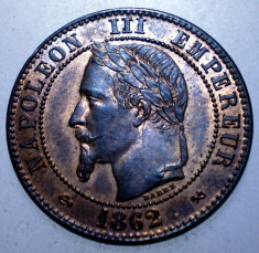 F.239 FRANTA NAPOLEON III 2 CENTIMES 1862 K AUNC foto