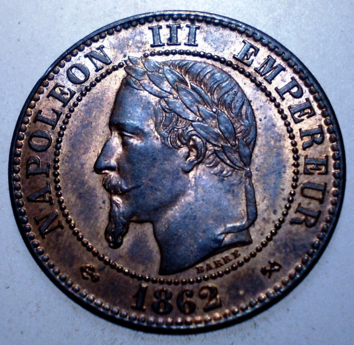 F.239 FRANTA NAPOLEON III 2 CENTIMES 1862 K AUNC foto mare F.239 FRANTA NAPOLEON III 2 CENTIMES 1862 K AUNC foto mare