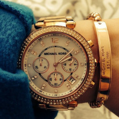 Nou Ceas MK Michael Kors dama auriu strasuri elegant fashion curea metalica foto